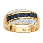 PalmBeach Jewelry Men's 14K Yellow Gold Plated Sterling Silver Square Cut Genuine Blue Sapphire Red Garnet or White Cubic Zirconia Ring, Metal, Sapphire Cubic Zirconia