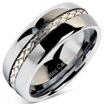 100S JEWELRY 8mm Men's Tungsten Carbide Ring Silver Rope Inlay Wedding Band Size 8-15 Comfort Fit (16)