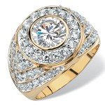 Palm Beach Jewelry Men's Round White Cubic Zirconia 14k Gold-Plated Geometric Cluster Ring Size 9