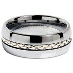 100S JEWELRY 8mm Men's Tungsten Carbide Ring Silver Rope Inlay Wedding Band Size 8-15 Comfort Fit (16)