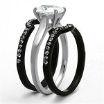 Marimor Jewelry HIS & Hers 4PC Black Stainless Steel Wedding Engagement Ring & Classic Band Set Women's Size 10 Men's 08mm Size 10