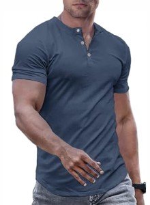 Men's Slim Fit Short Sleeve Henley Shirt - Blue