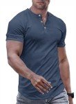 Men's Slim Fit Short Sleeve Henley Shirt - Blue