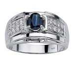 PalmBeach Jewelry Men's Sterling Silver or Yellow Gold-Plated Sterling Silver Oval Shaped Genuine Blue Sapphire and Round Cubic Zirconia Ring, Metal, Sapphire Cubic Zirconia