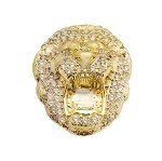 AMZ Jewelry Men's Lion Head Ring 10K Yellow Gold Lion Face Ring Size 8 Pinky Ring, Gold, Cubic Zirconia