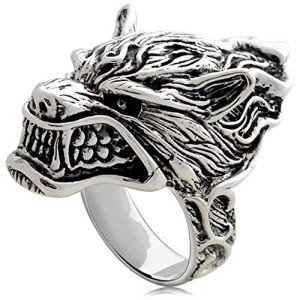 MIYUAN 925 Sterling Silver Rough Wolf Head Men Ring Retro Jewelry (9)
