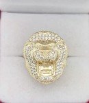 AMZ Jewelry Men's Lion Head Ring 10K Yellow Gold Lion Face Ring Size 8 Pinky Ring, Gold, Cubic Zirconia