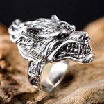 MIYUAN 925 Sterling Silver Rough Wolf Head Men Ring Retro Jewelry (9)