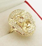 AMZ Jewelry Men's Lion Head Ring 10K Yellow Gold Lion Face Ring Size 8 Pinky Ring, Gold, Cubic Zirconia