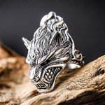 MIYUAN 925 Sterling Silver Rough Wolf Head Men Ring Retro Jewelry (9)
