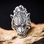 MIYUAN 925 Sterling Silver Rough Wolf Head Men Ring Retro Jewelry (9)