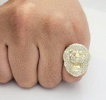 AMZ Jewelry Men's Lion Head Ring 10K Yellow Gold Lion Face Ring Size 8 Pinky Ring, Gold, Cubic Zirconia