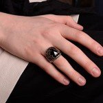 Falcon Jewelry 925 Sterling Silver Men's Islamic Ring with Onyx Stone - Muslim Ring, Silver, Onyx