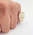 AMZ Jewelry Men's Lion Head Ring 10K Yellow Gold Lion Face Ring Size 8 Pinky Ring, Gold, Cubic Zirconia