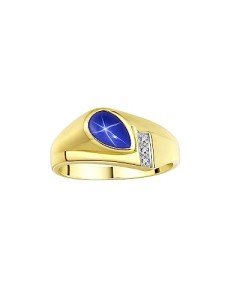RYLOS Mens Rings 14K Yellow Gold - Diamond & Simulated Blue Star Sapphire Ring Color Stone Gemstone Rings For Men Mens Jewelry Gold Rings