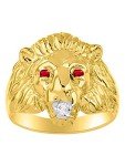 RYLOS Mens Rings 14K Yellow Gold - Amazing Conversation Starter Genuine Natural Diamond & Gorgeous Red Ruby Lion Head Ring Rings For Men Mens Jewelry Gold Rings