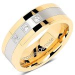 100S JEWELRY Tungsten Rings for Men Gold Silver Crystal Wedding Bands Two Tone 3 CZ Stone Promise Marriage Size 8-16 (10)