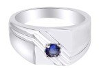 AFFY 4mm Simulated Blue Sapphire Men's Wedding Ring in 14k White Gold Over Sterling Silver Ring Size - 7 Fathers Day Jewelry Gifts
