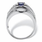 PalmBeach Jewelry Men's Sterling Silver or Yellow Gold-Plated Sterling Silver Oval Shaped Genuine Blue Sapphire and Round Cubic Zirconia Ring, Metal, Sapphire Cubic Zirconia