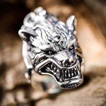 MIYUAN 925 Sterling Silver Rough Wolf Head Men Ring Retro Jewelry (9)