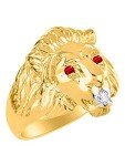 RYLOS Mens Rings 14K Yellow Gold - Amazing Conversation Starter Genuine Natural Diamond & Gorgeous Red Ruby Lion Head Ring Rings For Men Mens Jewelry Gold Rings