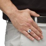 PalmBeach Jewelry Men's Sterling Silver or Yellow Gold-Plated Sterling Silver Oval Shaped Genuine Blue Sapphire and Round Cubic Zirconia Ring, Metal, Sapphire Cubic Zirconia