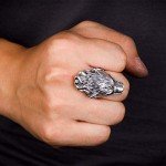 MIYUAN 925 Sterling Silver Rough Wolf Head Men Ring Retro Jewelry (9)