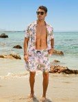 EISHOPEER Men's Pink Aloha Button-Up Shirt