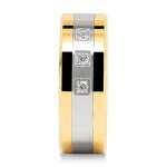 100S JEWELRY Tungsten Rings for Men Gold Silver Crystal Wedding Bands Two Tone 3 CZ Stone Promise Marriage Size 8-16 (10)