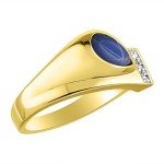 RYLOS Mens Rings 14K Yellow Gold - Diamond & Simulated Blue Star Sapphire Ring Color Stone Gemstone Rings For Men Mens Jewelry Gold Rings