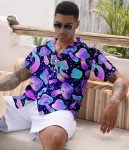 Men's Novelty Purple Mushroom Button Down Shirt