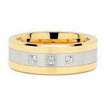 100S JEWELRY Tungsten Rings for Men Gold Silver Crystal Wedding Bands Two Tone 3 CZ Stone Promise Marriage Size 8-16 (10)