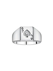 RYLOS Mens Rings 14K White Gold - Diamond Ring Lucky Pinky Ring - Ace of Spades Poker Band Rings For Men Mens Jewelry Gold Rings