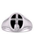RYLOS Mens Rings Yellow Gold Plated Silver Ring Unisex Religious Cross Prayer Ring With Diamonds and Black Onyx Rings For Men Men's Rings Silver Rings Sizes 8,9,10,11,12,13 Mens Jewelry