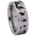 Silver Tungsten Carbide Yin Yang Wolf and Raven Ring 8mm, Fierceness and Intensity Inspired Wedding Band and Anniversary Ring, Fine Jewelry for Men and Women Size 7