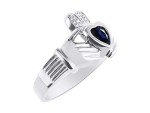 RYLOS Rings 14K White Gold Claddah Love, Loyalty & Friendship Heart 6MM Gem Irish Wedding Band Claddagh Rings September Sapphire Jewelry for Women Gold Rings For Women & Men Size 5-13