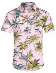 EISHOPEER Men's Pink Aloha Button-Up Shirt