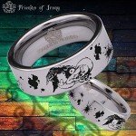 Silver Tungsten Carbide Yin Yang Wolf and Raven Ring 8mm, Fierceness and Intensity Inspired Wedding Band and Anniversary Ring, Fine Jewelry for Men and Women Size 7