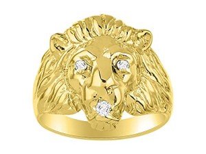 RYLOS Mens Rings Yellow Gold Plated Silver* Lion Head Ring Amazing Conversation Starter Genuine Diamonds Eyes & Mouth Rings For Men Men's Rings Silver Rings Sizes 6,7,8,9,10,11,12,13 Mens Jewelry