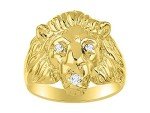 RYLOS Mens Rings Yellow Gold Plated Silver* Lion Head Ring Amazing Conversation Starter Genuine Diamonds Eyes & Mouth Rings For Men Men's Rings Silver Rings Sizes 6,7,8,9,10,11,12,13 Mens Jewelry