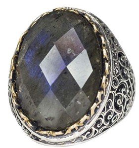 Falcon Jewelry Men's Sterling Silver Ring, 28-15 mm Natural Labradorite Gemstone, Express Shipping