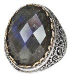 Falcon Jewelry Men's Sterling Silver Ring, 28-15 mm Natural Labradorite Gemstone, Express Shipping