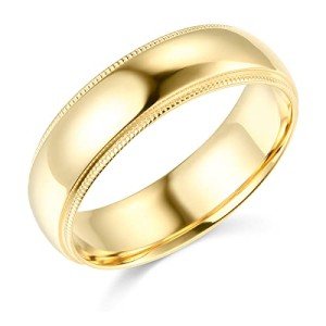 Wellingsale® Mens 14k Yellow Gold Solid 6mm CLASSIC FIT Milgrain Traditional Wedding Band Ring Gold Jewelry - Size 6.5