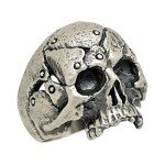 UNIQABLE Half Jaw Skull Ring Cracked Head 925 Sterling Silver, Hand Carved Man Jewelry Biker Style Gothic SK016 (13.5)