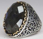 Falcon Jewelry Men's Sterling Silver Ring, 28-15 mm Natural Labradorite Gemstone, Express Shipping