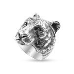 Myshiwu Solid 925 Silver Real 925 Sterling Silver Tiger Head for Men Retro Thai Silver Punk Animal Ring Fashion Jewelry Gifts (11.5)