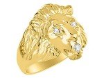 RYLOS Mens Rings Yellow Gold Plated Silver* Lion Head Ring Amazing Conversation Starter Genuine Diamonds Eyes & Mouth Rings For Men Men's Rings Silver Rings Sizes 6,7,8,9,10,11,12,13 Mens Jewelry