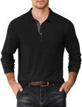Men's Long Sleeve Polo Shirt with Pocket - Black