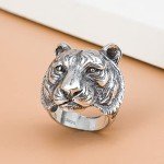 Myshiwu Solid 925 Silver Real 925 Sterling Silver Tiger Head for Men Retro Thai Silver Punk Animal Ring Fashion Jewelry Gifts (11.5)