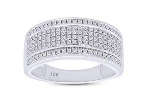Mothers Day Jewelry Gifts Wedding Bands 10K Gold Five Row Natural 0.4 Cttw Diamond Ring For Men